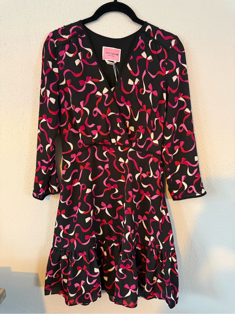 Kate Spade Black Pink Ribbon-Print Dress